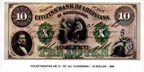 POSTAL PV07364: Colectarjetas AB 13 - EE. UU. (Louisiana) 10 dollar 1860