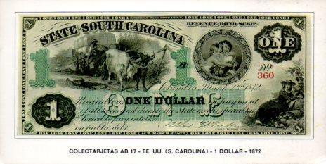 POSTAL PV07368: Colectarjetas AB 17 - EE. UU. (S. Carolina) 1 dollar 1872