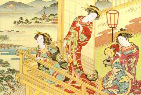 POSTAL PV07300: Ukiyoe of Kyoto Shijo in the evening cool, Japan