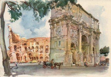 POSTAL PV07627: Colosseo e Arco di Costantino, Roma. Acquarello di Aldo Raimondi