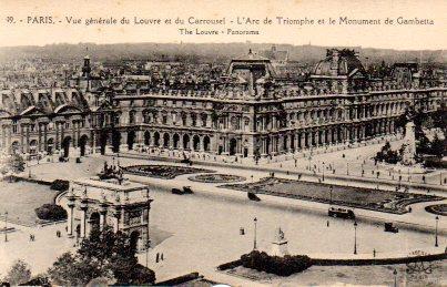 POSTAL PV08151: Vue generale du Louvre et du Carrousel - Arc de Triomphe et le Monument Gambetta, Paris