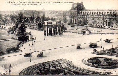 POSTAL PV08135: Panorama des Tuileries et l'Arc de Triomphe du Carrousel, Paris