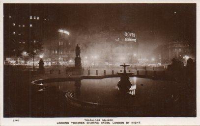POSTAL PV08078: Trafalgar Square looking towards Charing Cross, London by night