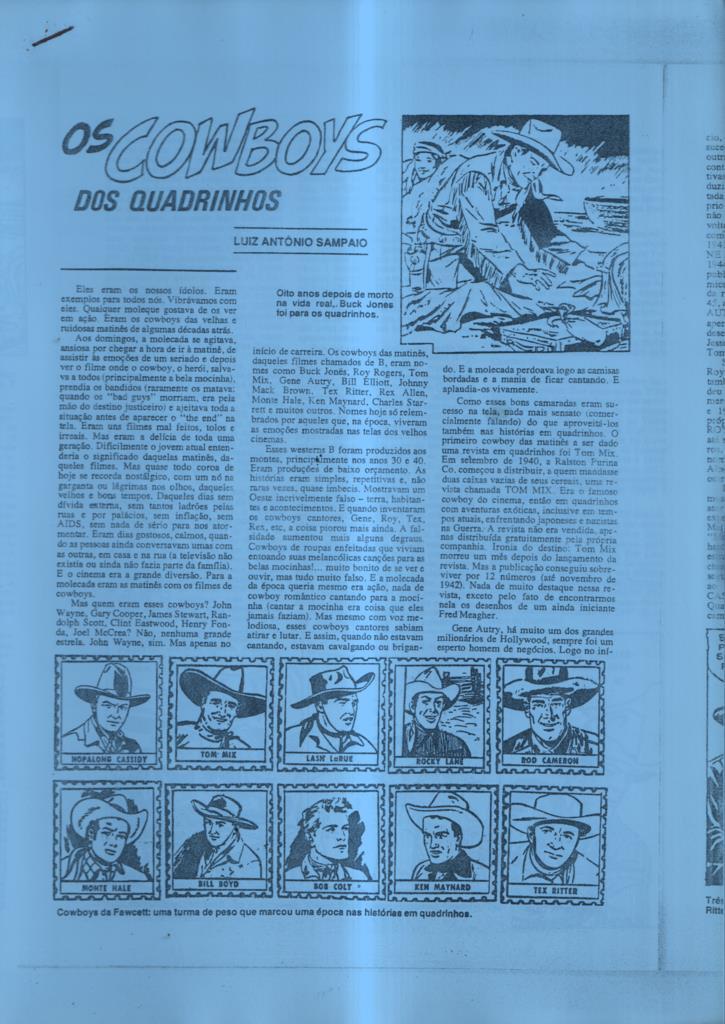 Fanzine: articulo sobre Os Cowboys dos quadrinhos por Luiz Antonio Sampaio 