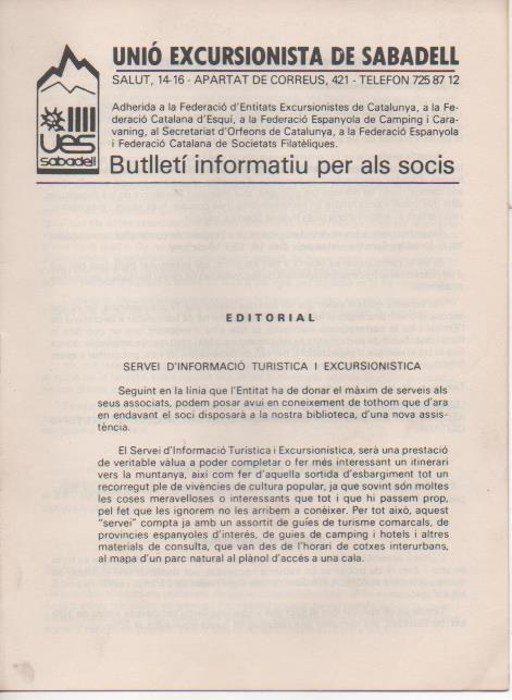 Varios E00532: Unió Excursionista de Sabadell. Butlletí Informatiu per als Socis 1985