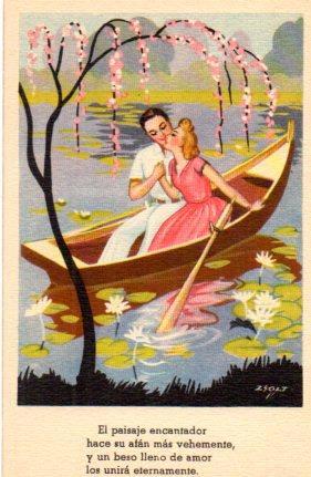 POSTAL PV08776: Pareja de enamorados en barca, ilustrada por Zsolt