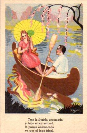POSTAL PV08774: Pareja de enamorados en barca, ilustrada por Zsolt