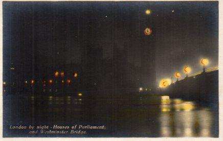 POSTAL PV08713: Houses of Parliament and Westminster Bridge, London by night