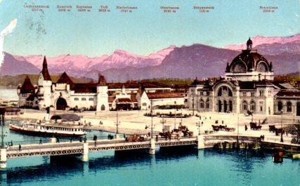 POSTAL PV08397: Luzern - Kriegs - Friedensmuseum mit bahnhof und Alpen