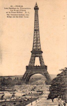 POSTAL PV08316: Jardins du Trocadero, Le Pont d'Ilena et la Tour Eiffel, Paris