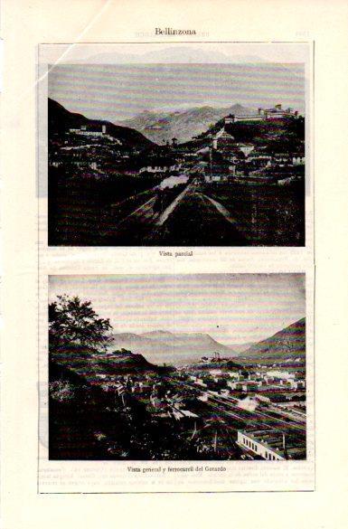 LAMINA V29045: Vista de Bellinzona y ferrocarril del Gotardo