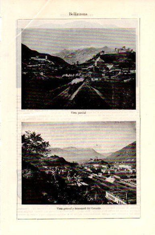 LAMINA V29045: Vista de Bellinzona y ferrocarril del Gotardo