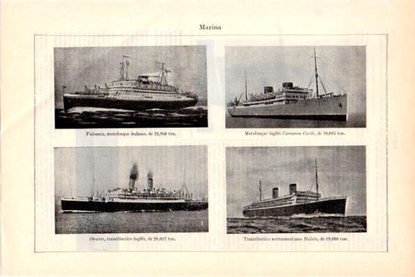 LAMINA V28979: Motobuques Vulcania y Carnavon Castle y Trasatlanticos Otranto y Malolo