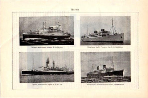 LAMINA V28979: Motobuques Vulcania y Carnavon Castle y Trasatlanticos Otranto y Malolo