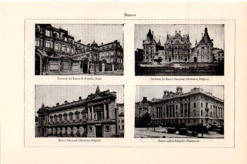 LAMINA V29187: Fachadas de bancos en Lila, Amberes, Bruselas y Budapest