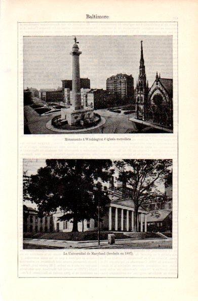 LAMINA V29176: Monumento a Washington y Univeridad de Maryland en Baltimore