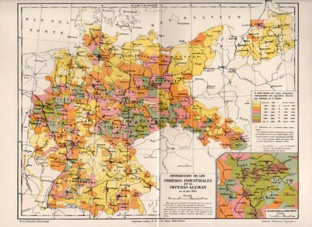LAMINA V29244: Mapa distribucion de los obreros industriales en el imperio aleman