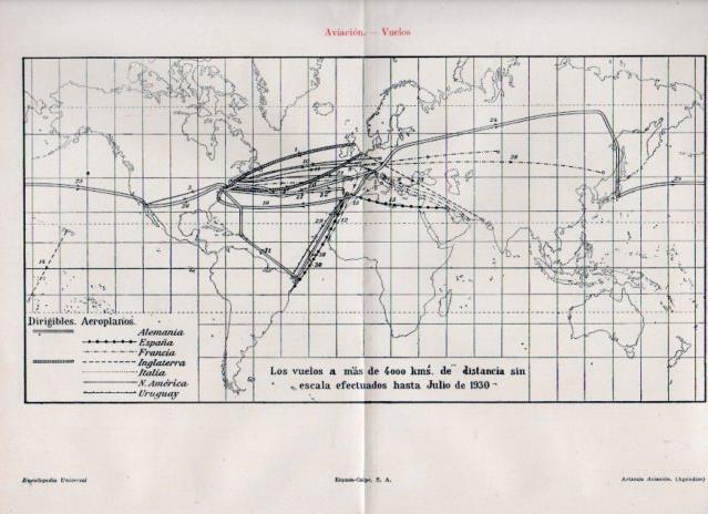 LAMINA V29245: Mapa de vuelos de mas de 4000 kms de distancia hasta julio de 1930