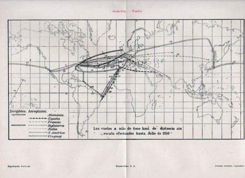 LAMINA V29245: Mapa de vuelos de mas de 4000 kms de distancia hasta julio de 1930