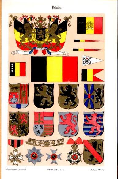 LAMINA V29229: Belgica escudos estandartes banderas y condecoraciones