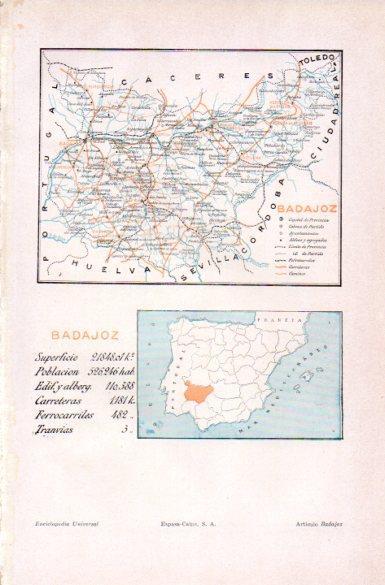 LAMINA V29124: Mapa de la provincia de Badajoz