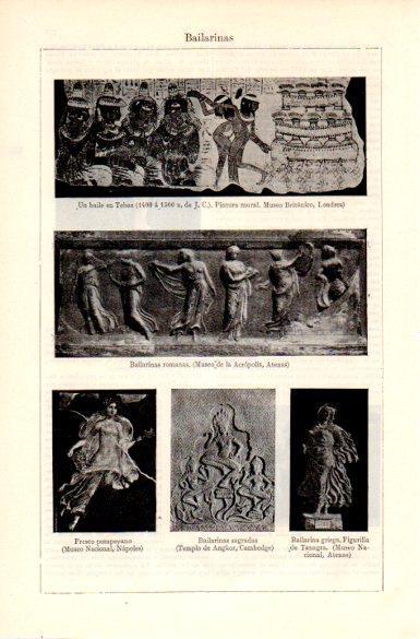 LAMINA V29148: Un baile en Tebas pintura mural y bailarinas romanas del Museo de la Acropolis
