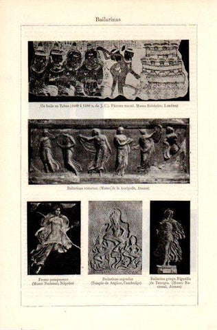 LAMINA V29148: Un baile en Tebas pintura mural y bailarinas romanas del Museo de la Acropolis