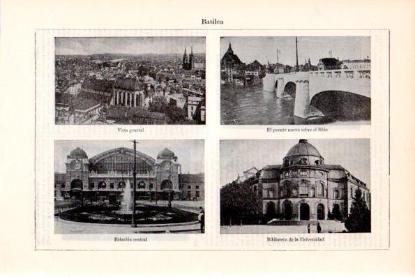 LAMINA V28733: Basilea. Vista general, Puente Nuevo, Estacion y Biblioteca