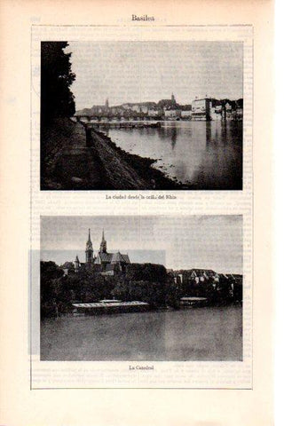 LAMINA V28727: Basilea vista de la ciudad y Catedral