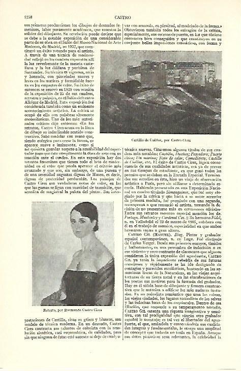 LAMINA ESPASA 39619: Retrato y Castillo de Cuellar, por Carlos Cires