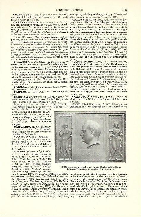 LAMINA ESPASA 39611: Lapida conmemorativa del tenor Caruso
