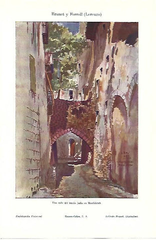 LAMINA ESPASA 39561: Una calle del barrio judio de Montblanch, por L. Brunet y Forroll