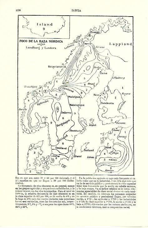 LAMINA ESPASA 39497: Mapa del Foco de la raza nordica