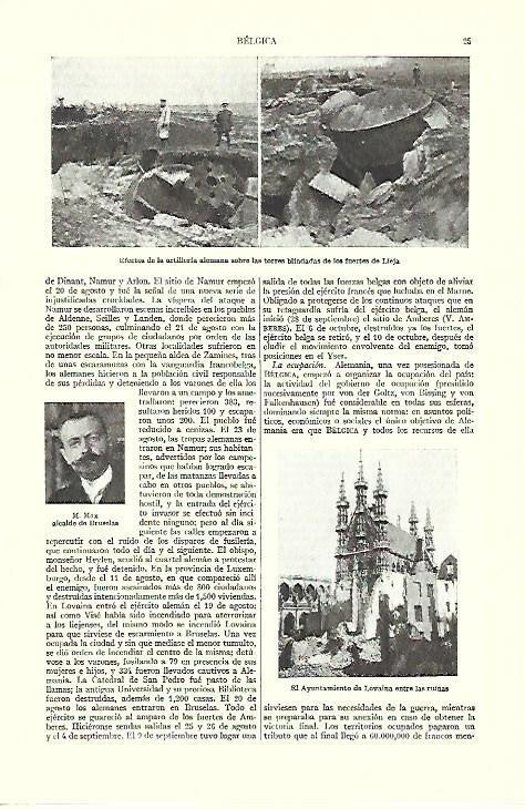 LAMINA ESPASA 39502: Bombardeos en Lieja y Ayuntamiento de Lovaina