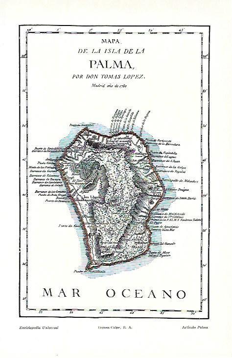 LAMINA ESPASA 39703: Mapa de la isla de Palma por Tomas Lopez de 1780