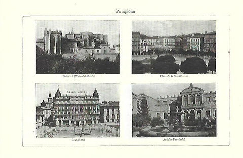 LAMINA ESPASA 39756: Catedral, Plaza de la Constitucion, Gran Hotel y Archivo Provincial en Pamplona