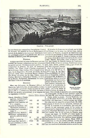LAMINA ESPASA 39752: Escudo y vista de Pamplona