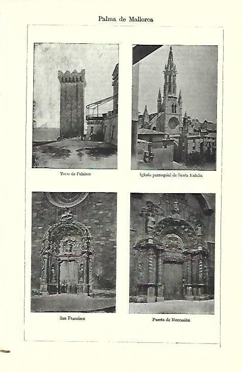 LAMINA ESPASA 39699: Torre de Pelaires, iglesia de Santa Eulalia, San Francisco y Puerta de Montesion en Palma de Mallorca
