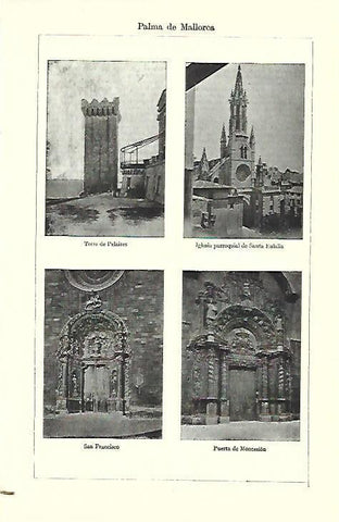 LAMINA ESPASA 39699: Torre de Pelaires, iglesia de Santa Eulalia, San Francisco y Puerta de Montesion en Palma de Mallorca
