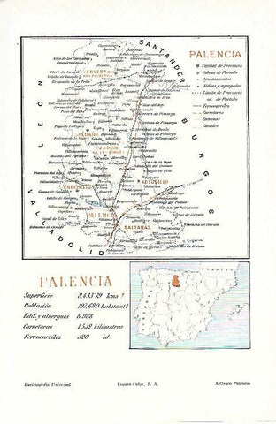LAMINA ESPASA 39659: Mapa de la provincia de Palencia