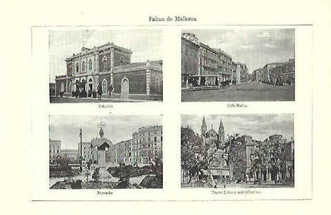 LAMINA ESPASA 39697: Estacion, Calle Marina, Ensanche y Teatro Lirico de Mallorca