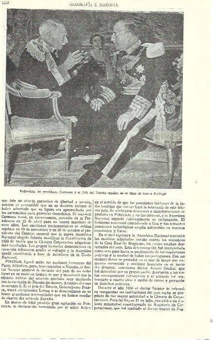 LAMINA ESPASA 39310: El presidente Carmona de Portugal y Franco
