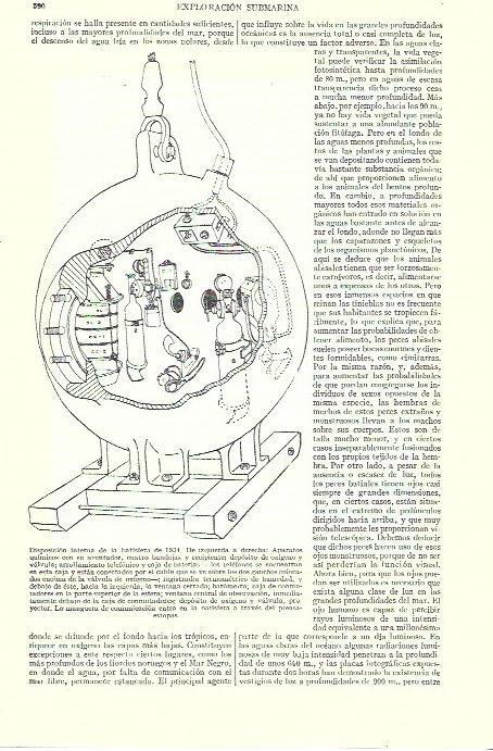 LAMINA ESPASA 39276: Disposicion interna de una batisfera de 1934