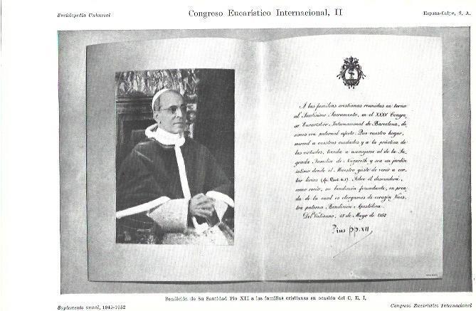 LAMINA ESPASA 39247: Bendicion de Pio XII a las familias del XXV Congreso Eucaristico Internacional