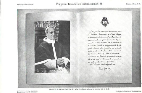 LAMINA ESPASA 39247: Bendicion de Pio XII a las familias del XXV Congreso Eucaristico Internacional