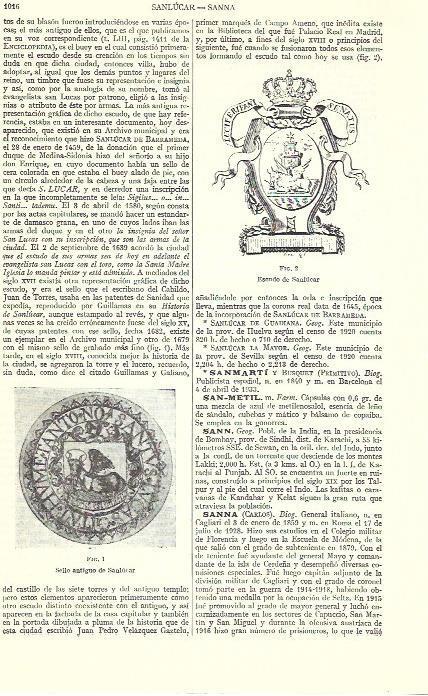 LAMINA ESPASA 39442: Escudo y sello de Sanlucar