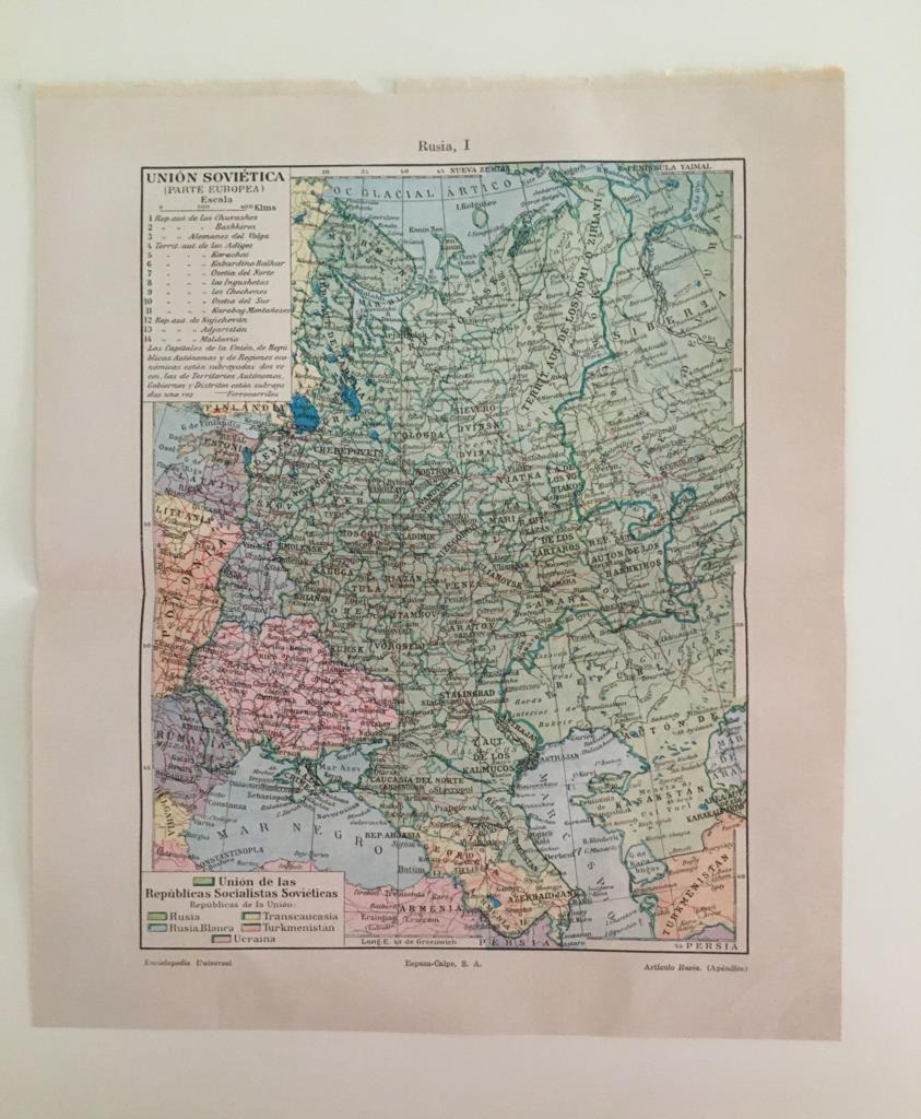 LAMINA ESPASA 39422: Mapa de la parte europea de la URSS
