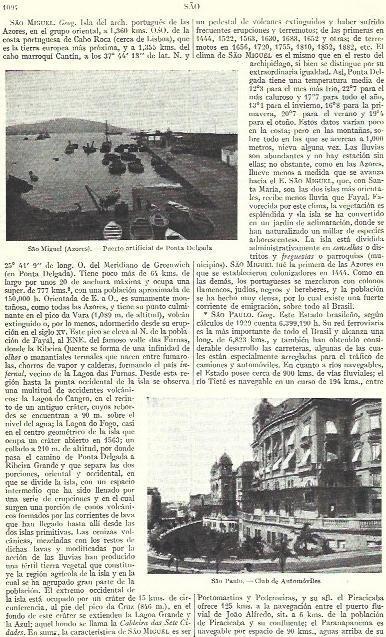 LAMINA ESPASA 39453: Puerto de Sao Miguel en Azores y Club de Automoviles de Sao Paolo