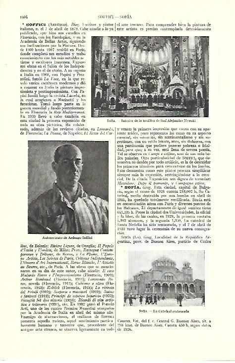 LAMINA ESPASA 39484: Interior de la Basilica de Sofia y Autorretrato de Ardengo Soffici