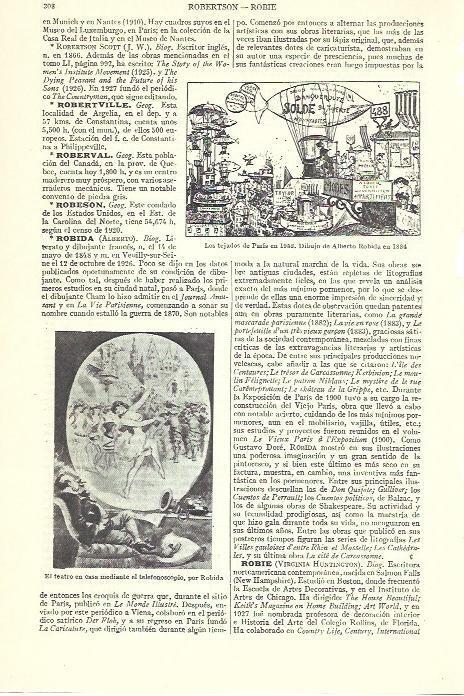 LAMINA ESPASA 39395: Los tejados de Paris, dibujo de Alberto Robida y El teatro en casa, por Robida